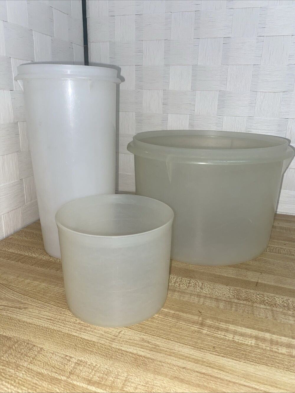 Set (3) Vintage Tupperware Clear Canisters Storage Container No lids Clear